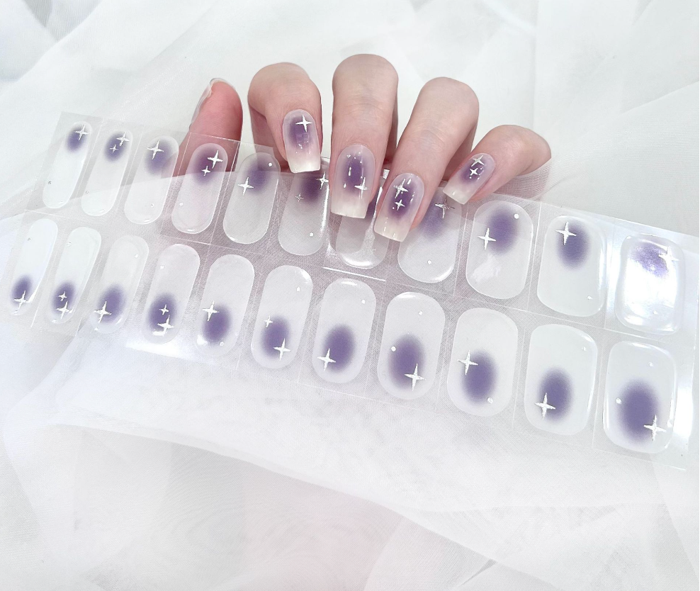 Purple Starry Semicured Gel Nail Stickers