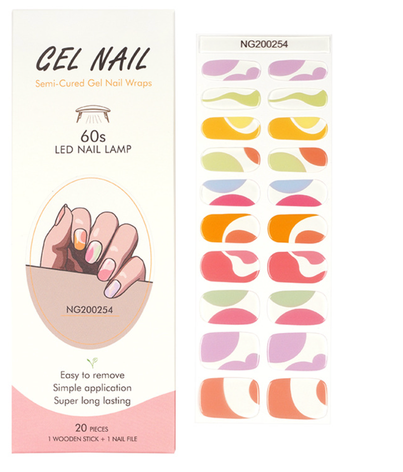 Multicolored Stream Semicured Gel Nail Stickers