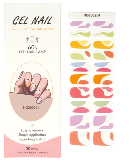 Multicolored Stream Semicured Gel Nail Stickers