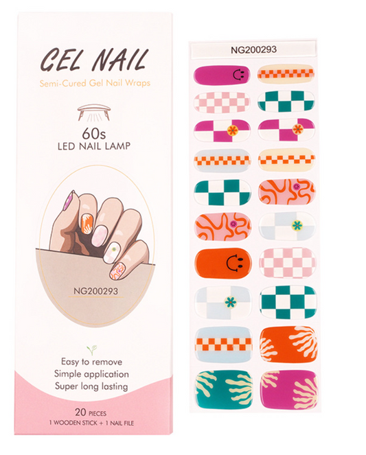 Smiley Checkerboard Mix Semicured Gel Nail Stickers