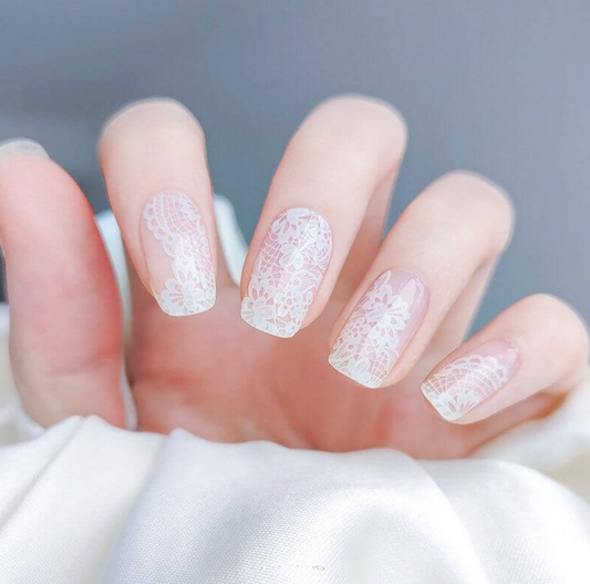 White Lace Semicured Gel Nail Stickers